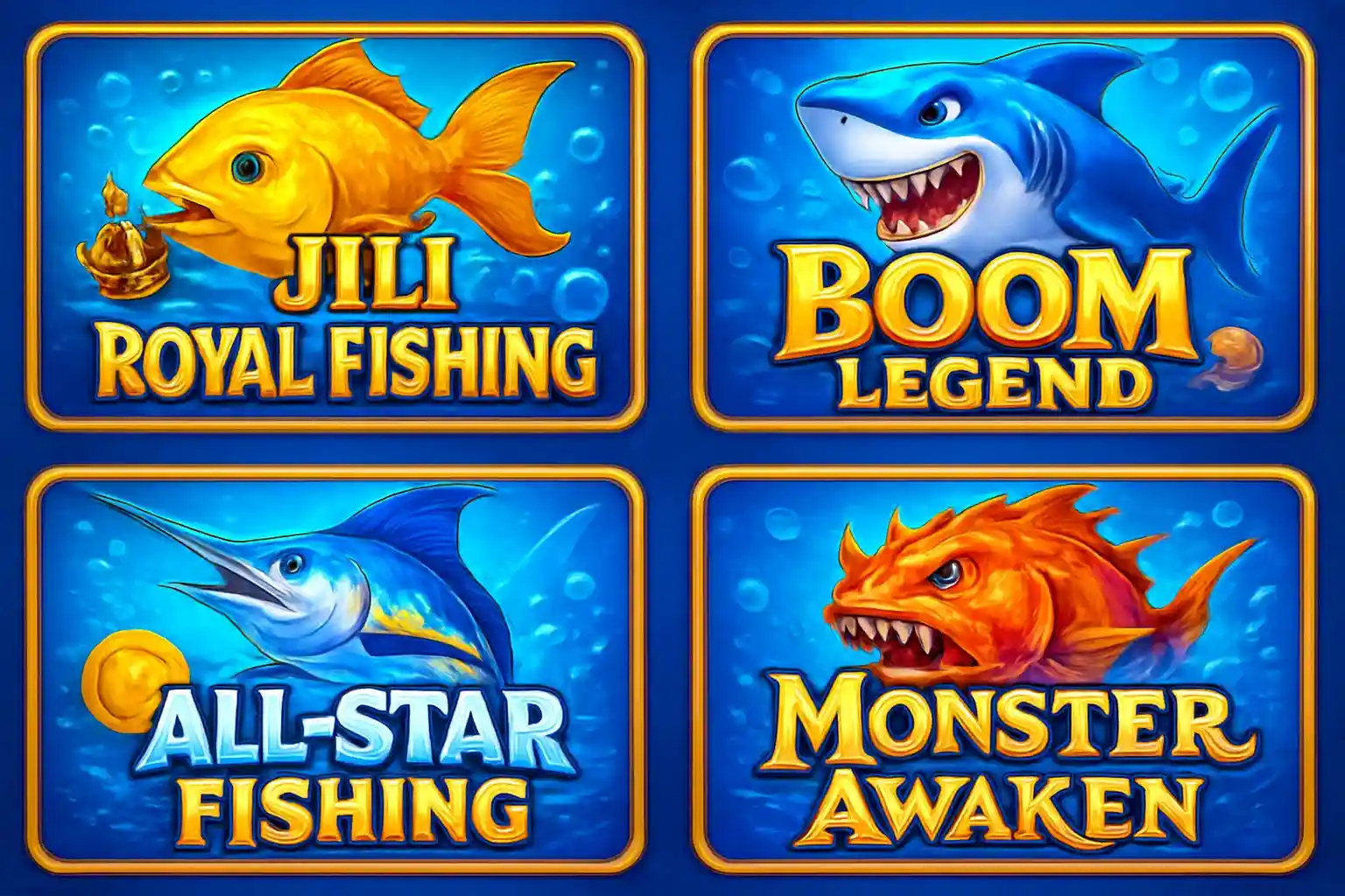 Grid of popular Philippine fishing game thumbnails in vibrant casino style