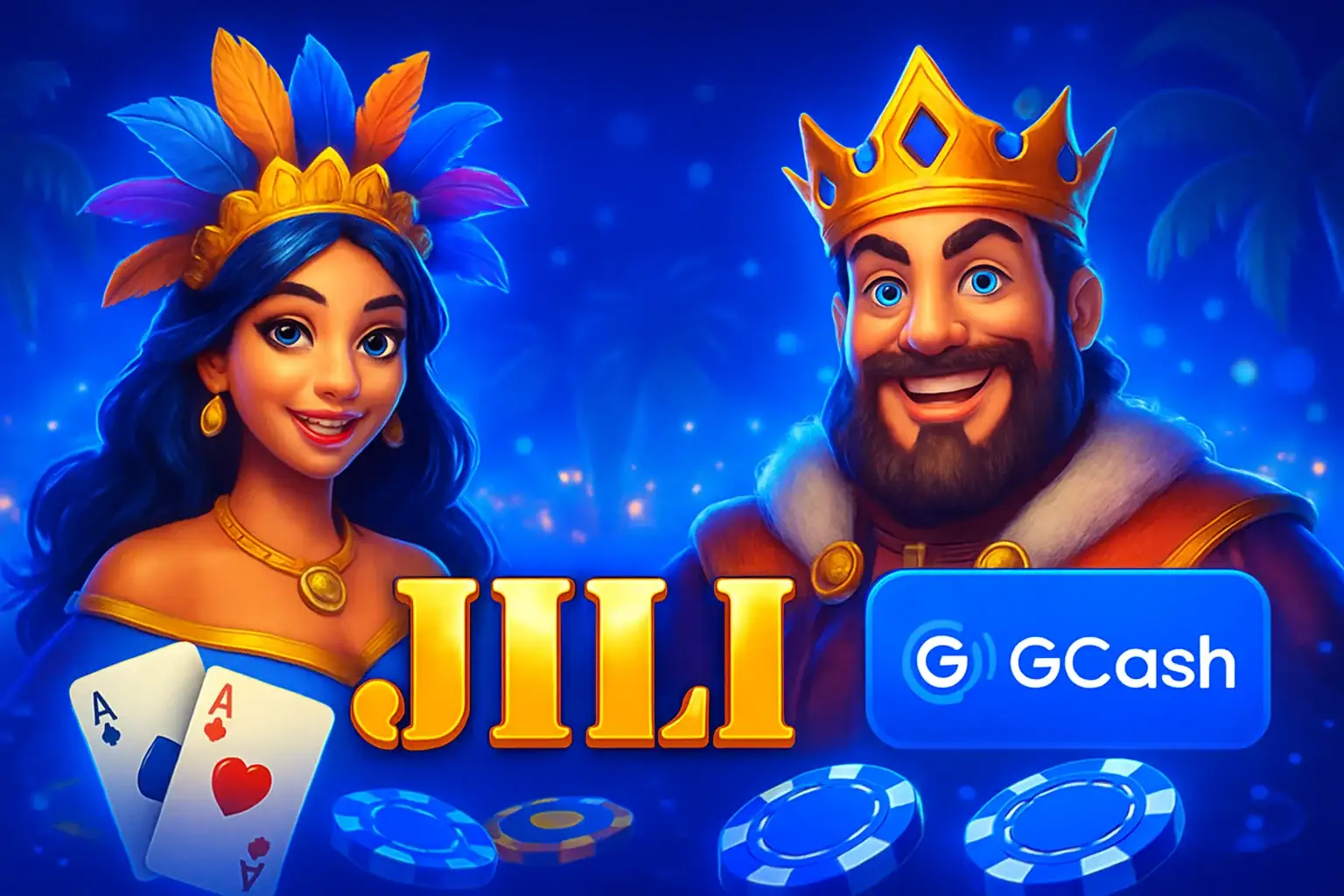 Vibrant Philippine online casino hero banner in royal blue and gold