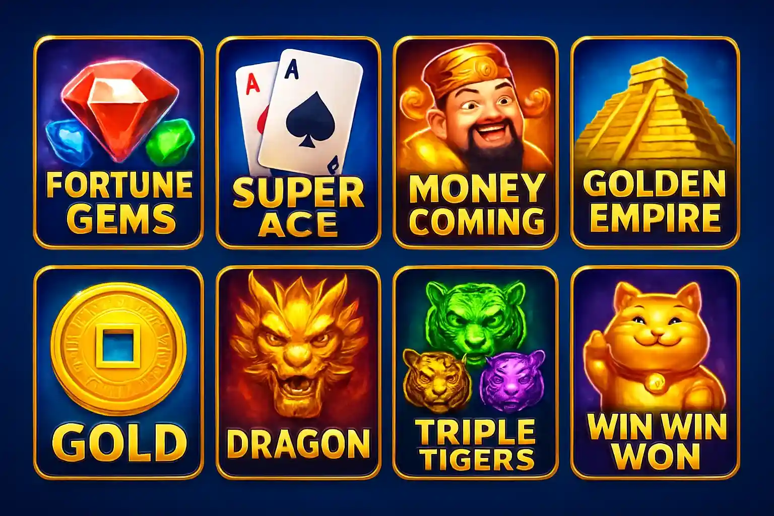 Grid of JILI and PG Soft slot game thumbnails on blue background